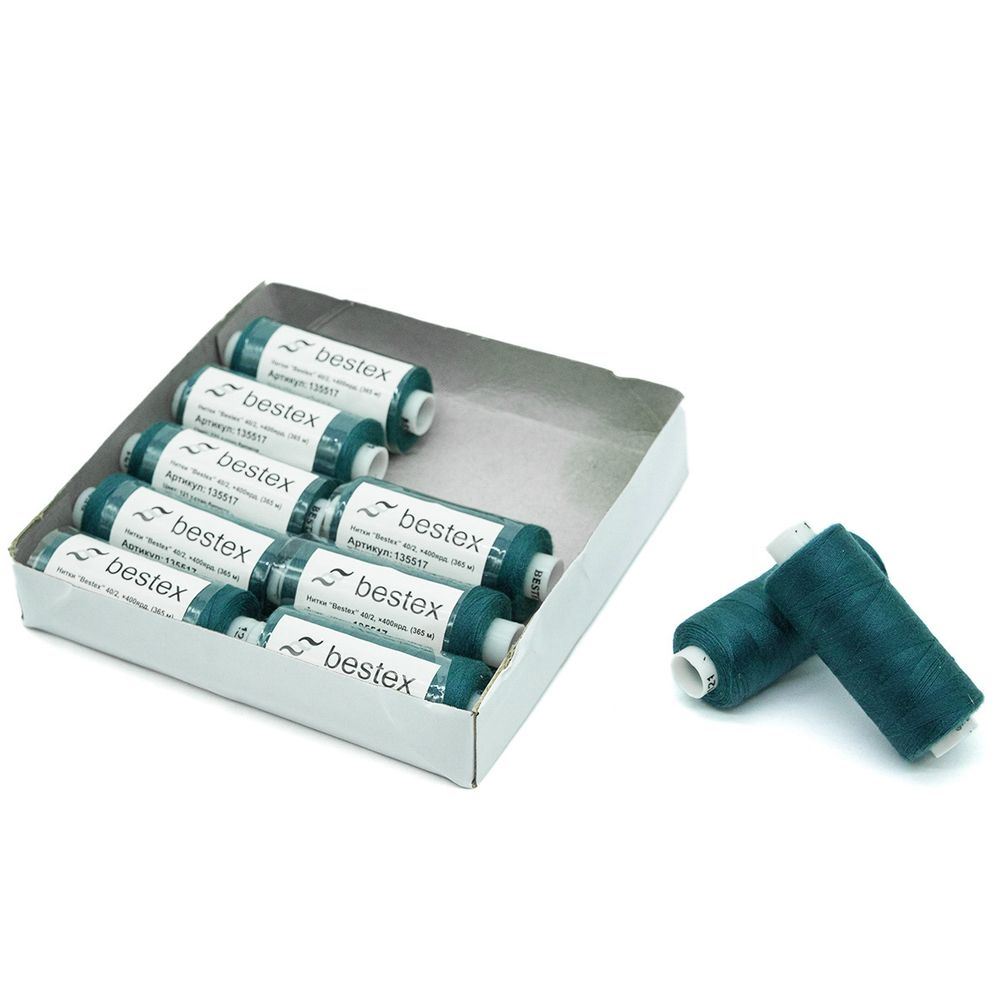 Нитки швейные бытовые Bestex 40/2, 365 м (400 ярд) / 10 кат., 121 зеленая сосна