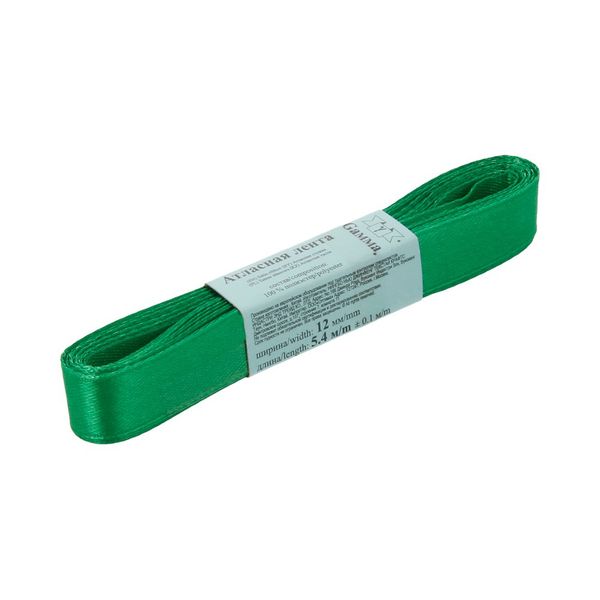 Лента атласная 1-сторонняя 12.0 мм / 10 шт по 5.4 метра, №035 зеленый, Gamma AL-12P