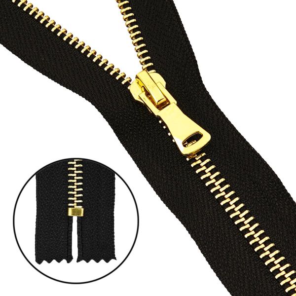 Молния металл Т5 (5 мм) 1 зам., н/раз., 18 см, золото, 580 черный, 10 шт, 20518-1