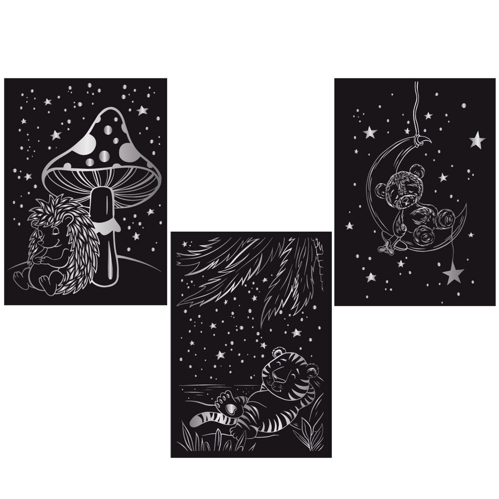 Набор для творчества Гравюра мини Спокойной ночи (серебро), 10х15 см, 1х3 шт, Hobbius GHPM-09