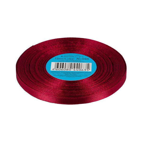 Лента атласная 1-сторонняя 6.0 мм / 33±2 метра, 048 бордовый, Gamma