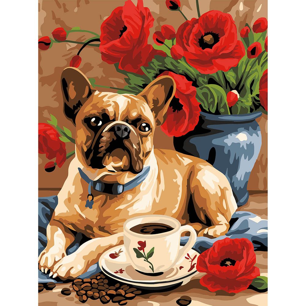 Картина по номерам Русская живопись RL141, Французский бульдог и маки 30х40 см