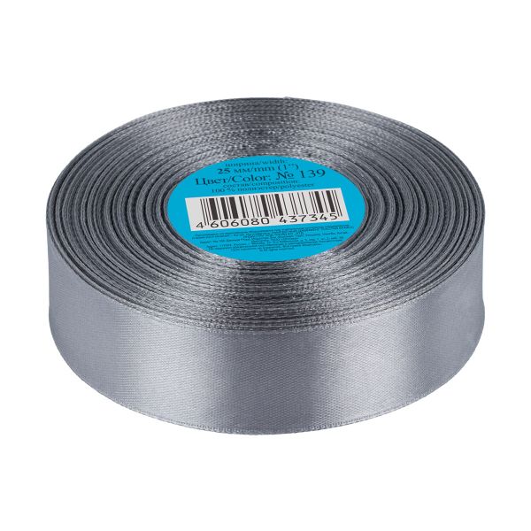 Лента атласная 1-сторонняя 25.0 мм / 33±2 метра, 139 серый, Gamma