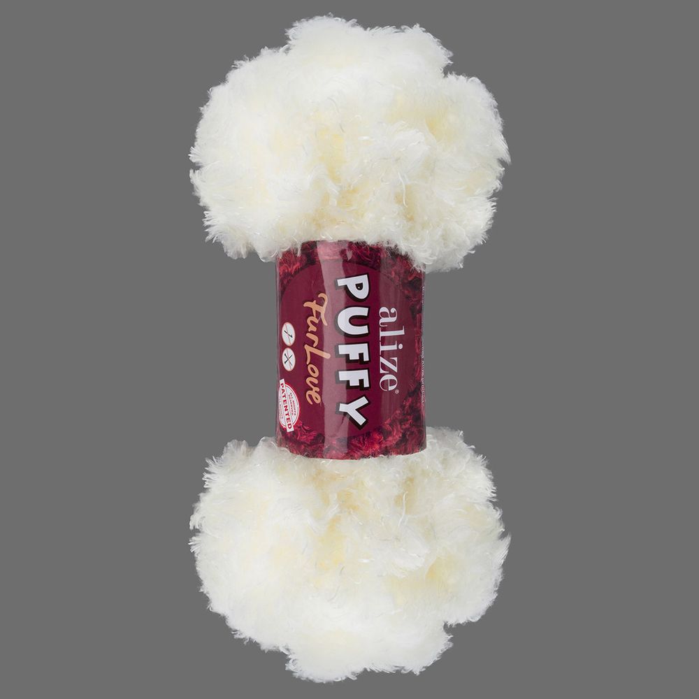 Пряжа Alize (Ализе) Puffy серия Нежный мех (Furlove) / уп.5 мот. по 100г, 6.3м, 62 светло-молочный