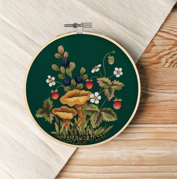 Набор для вышивания нитками Panna, Живая картина Грибы. Лисички, 20.5х20.5 см