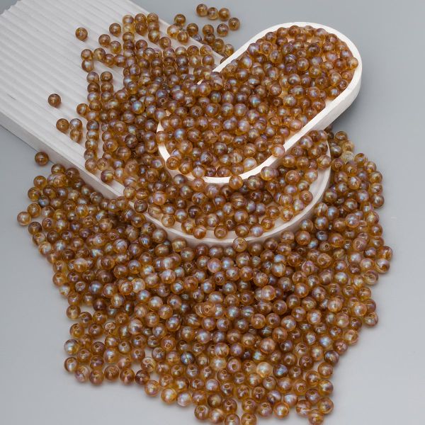 Бусины акрил ⌀10 мм, 500 г, дымка с АВ шиммером, круглые, AD037 темно янтарный, (7748708)2010 , Astra&Craft