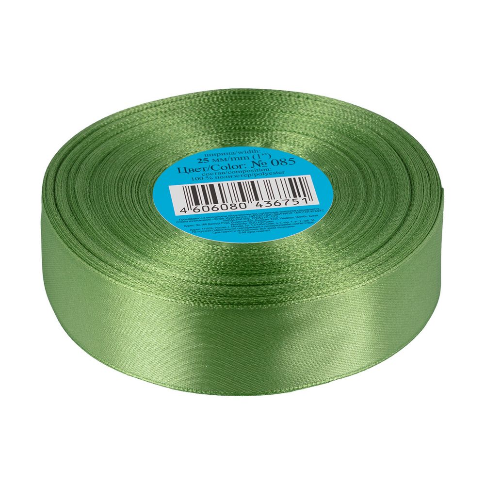 Лента атласная 1-сторонняя 25.0 мм / 33±2 метра, 085 серо-зеленый, Gamma
