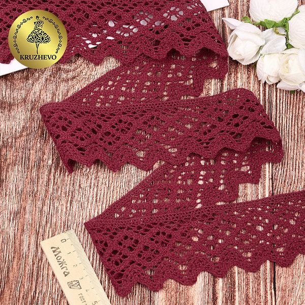 Кружево вязаное (тесьма) 50 мм / 3 метра, хлопок, TBY.1003, F178 бордо