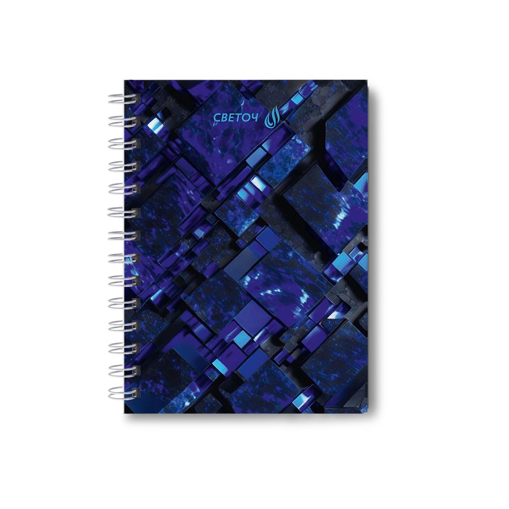 Записная книжка с твердым переплетом, глянцевая ламинация, на гребне A6 80 л. 4 шт клетка, Сапфир 01584, ЗК221 Светоч