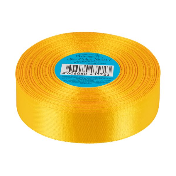 Лента атласная 1-сторонняя 25.0 мм / 33±2 метра, №017 т.желтый, в термоплёнке, Gamma