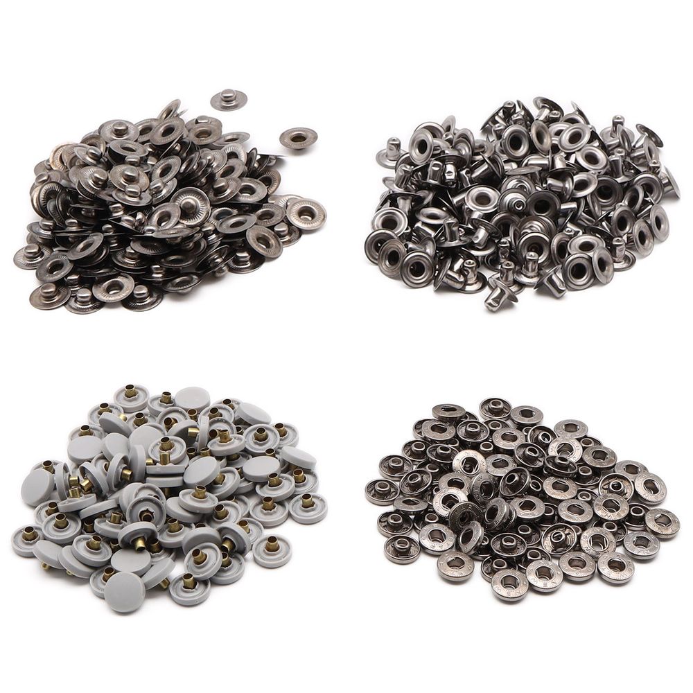 Кнопка Альфа (S-образная) ⌀15.0 мм, ≈720 шт, шляпка пластик + отв.части МЕТАЛЛ, 523 св.серый + отв.части черн. никель, NEW STAR