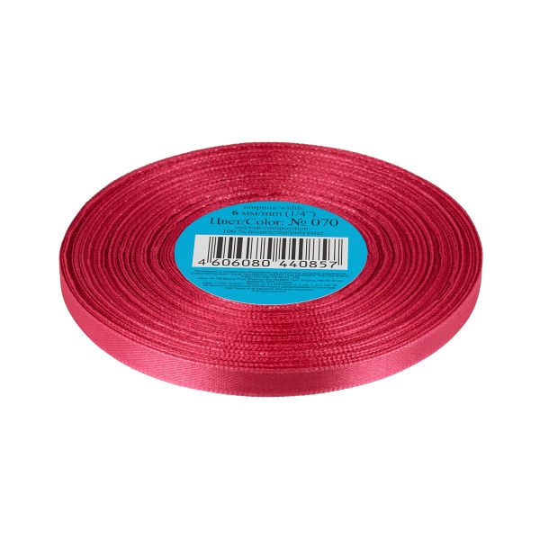 Лента атласная 1-сторонняя 6.0 мм / 33±2 метра, 070 т.розовый, Gamma