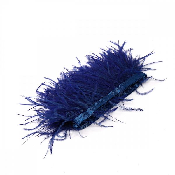 Перья на ленте Страус 8 см, FBY-08-043, цв. синий, 2м