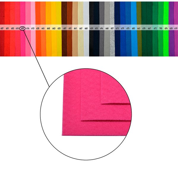 Фетр листовой жесткий 1.0 мм, 20х30 см, 10 шт, цв. 609 ярк.розовый