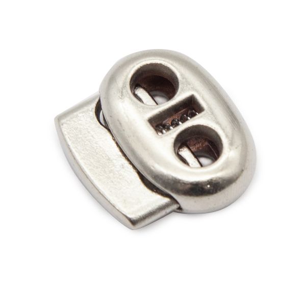 Фиксатор (зажим) для шнура пластик 2 отв., ⌀5.0 мм, 23х20 мм, плоский, под металл (никель), 200 шт