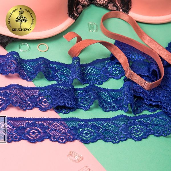 Кружево эластичное (стрейч) 35 мм, L839, цв.20 ярк.синий уп.50м, Kruzhevo