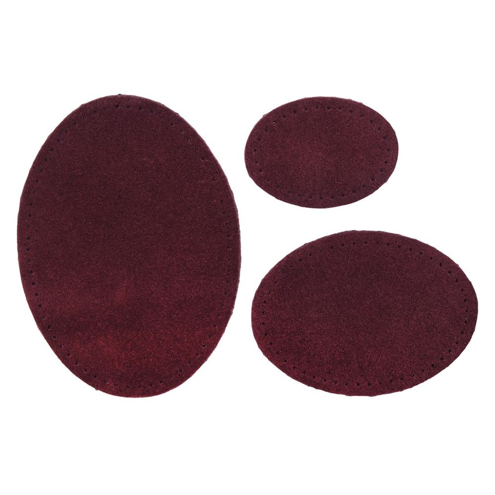 Набор заплаток пришивных из замши, овал 4х5,5см, 6х8,2см, 8х10,9см, с перфорацией, 3 шт (31 бордовый), 59404