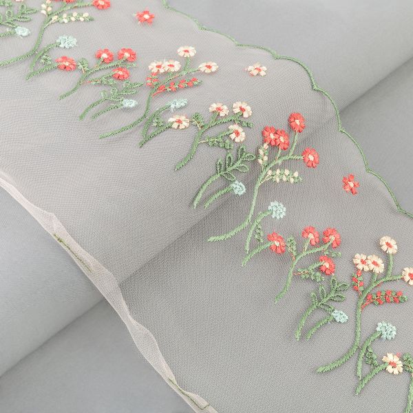 Кружево на сетке широкое 180 мм / 15 ±1 м, Турция, коралловый, Gamma GCKM-180-03S