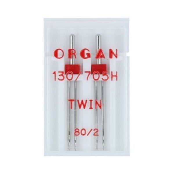 Иглы для швейных машин бытовые универсальные 130/705 H, №80/2, двойные, 2 иглы, в пенале 5102045, ORGAN