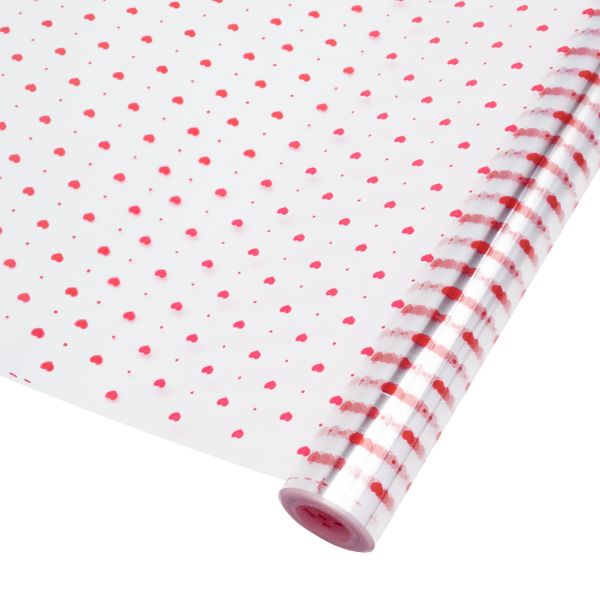 Пленка прозрачная Мелкие сердечки красные 200 г, 70 см / 7.7±5% метра
