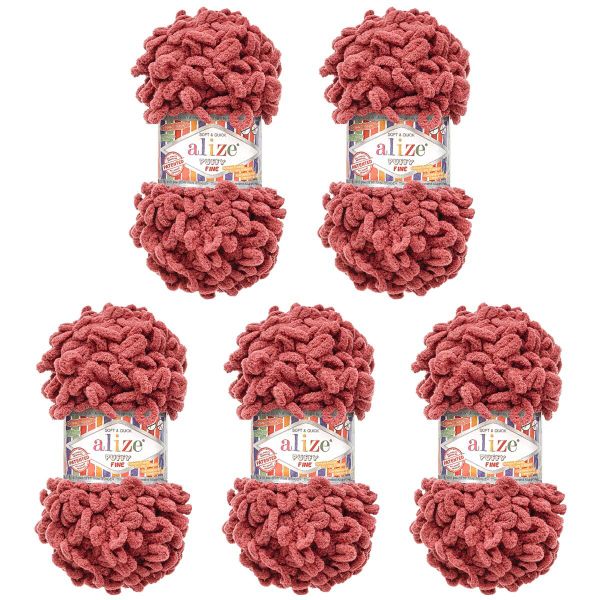 Пряжа Alize (Ализе) Puffy Fine / уп.5 мот. по 100 г, 14м, 956 вишневый