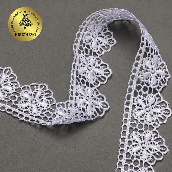 Кружево гипюр (плетёное) 30 мм, диз. 121, цв.1 белый уп. 9 м, Kruzhevo