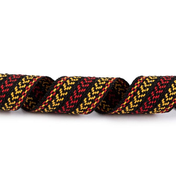 Лента (тесьма) жаккардовая 30.0 мм / 25±1 метров, Орнамент для северных народов, рис 9870 №4 черн/красн/желтый, Gamma C3881