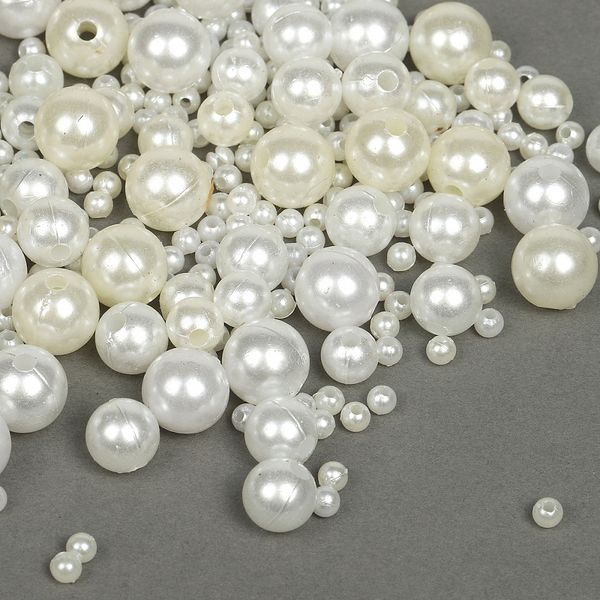 Бусины пластик набор круглые перламутр ассорти