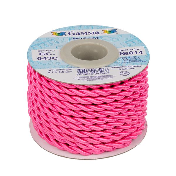Шнур витой ⌀4.0 мм, 9.1 м, 014 яр.розовый, Gamma GC-043C