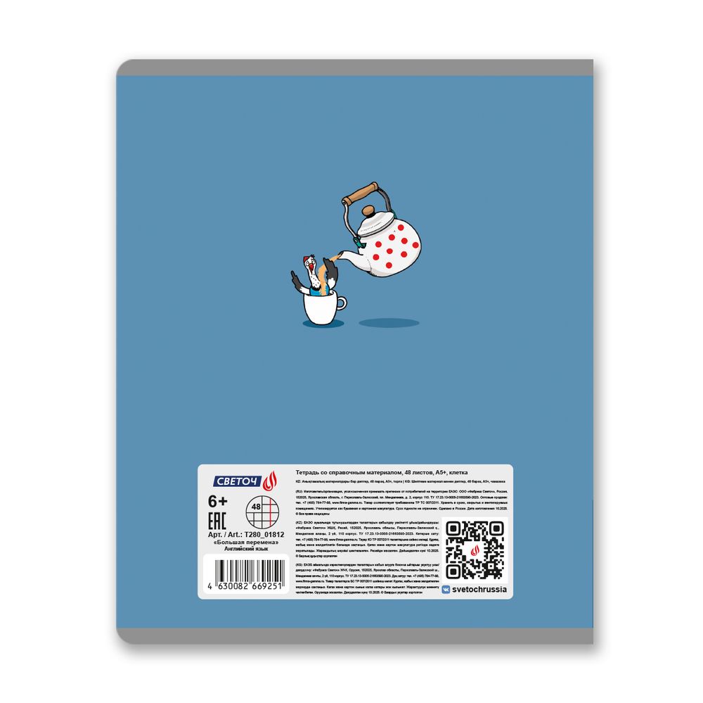 Тетрадь со справочным материалом Большая перемена, выбор.лак, A5 48 л. на скобе 65 г/м², белизна 100% 10 шт клетка, 01812 Большая перемена Английский язык, Светоч Т280