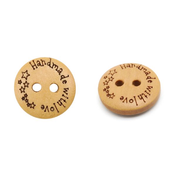 Пуговицы на 2 прокола Handmade 24L (15мм), дерево (Yellow (желтый)), W21, 36 шт