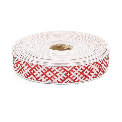 Лента (тесьма) жаккардовая 24.0 мм / 25±1 метров, Славянский орнамент Оберег, рис.9700 (1 красный/белый) С3772Г17