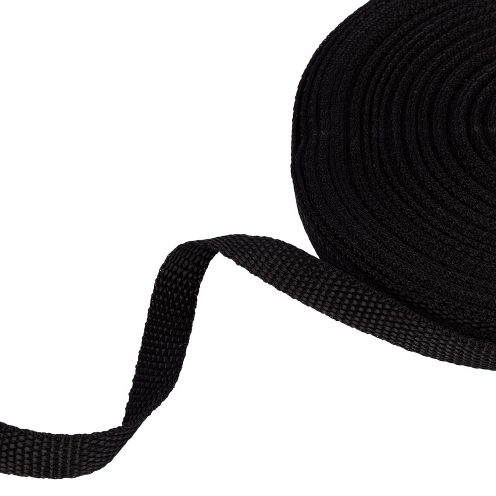 Стропа (ременная лента) 15 мм / 25 метров, толщ. 0.78 мм, [6.8 г/пог.м], 100% п/п, рис.9807, черный, Гамма, Gamma С3872Г17