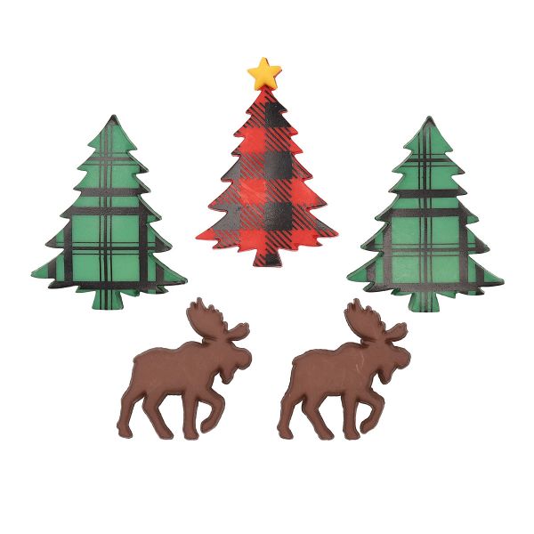 Украшения пуговицы декоративные фигурки Рождественские лес пластик, 5 штук, Dress It Up