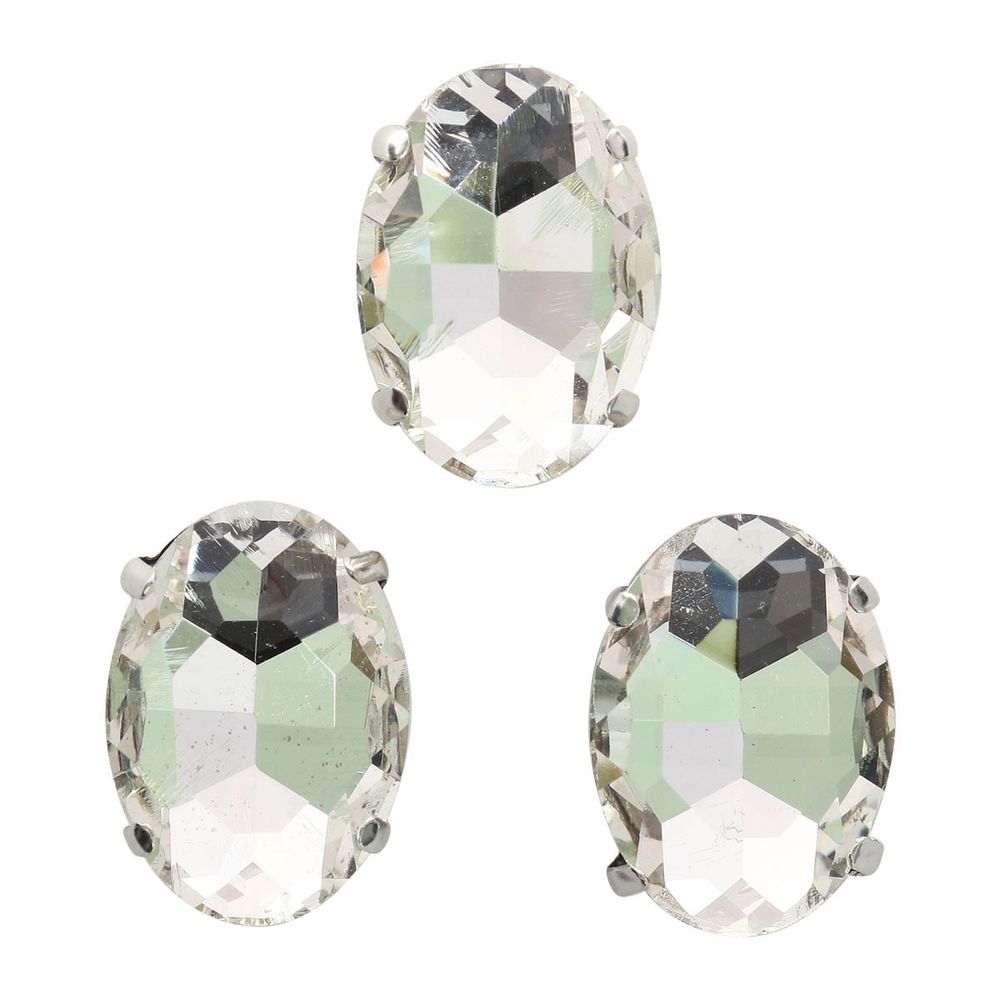 Хрустальные стразы в цапах овальной формы, белый 13х18 мм, 3 шт., ОЦ001НН1318