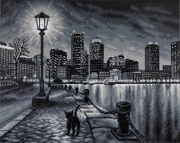 Алмазная (кристальная) мозаика Фрея ALDD-257, на подрамнике Прогулка по набережной (со светодиодами), 50х40 см