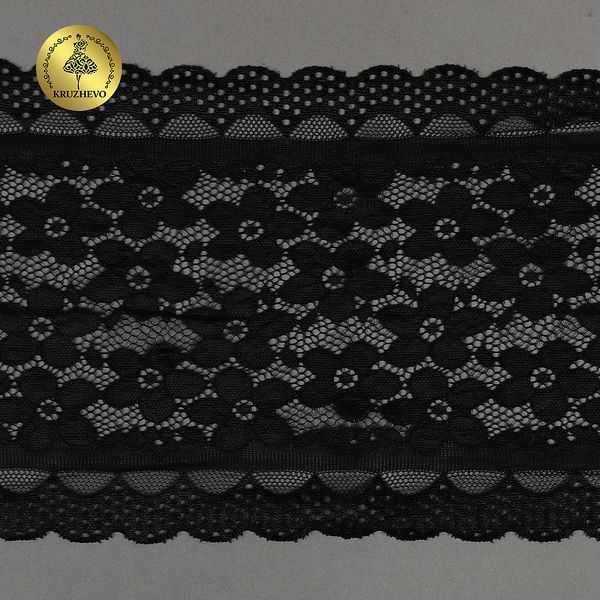 Кружево бельевое эластичное 180 мм / 10 м, цв.2 черный, Kruzhevo