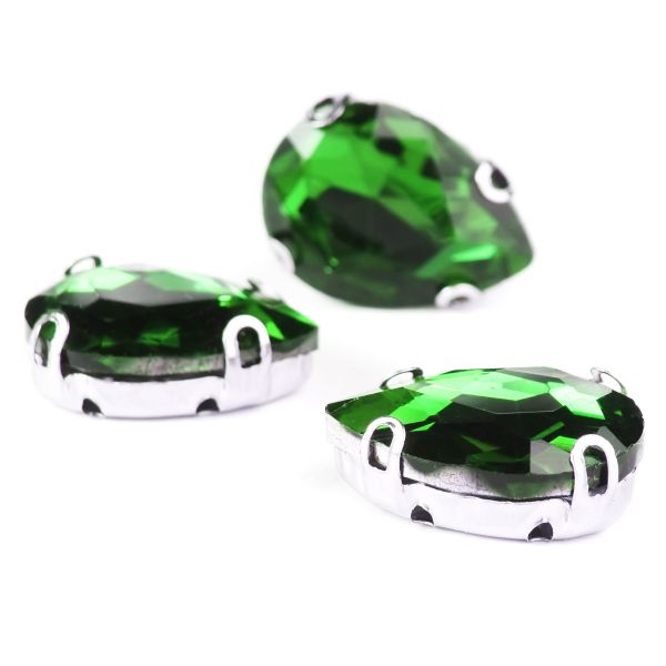 Хрустальные стразы в цапах формы капля, зеленый 13х18 мм, 3 шт., АЦ008НН1318