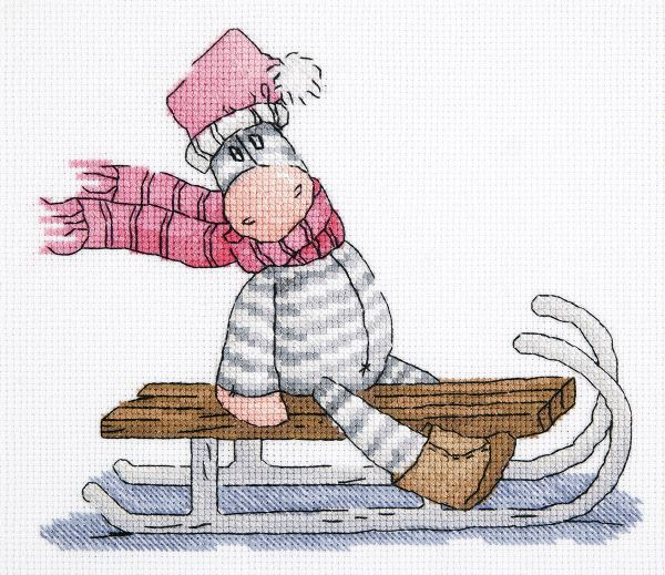 Набор для вышивания нитками Klart, На санках, 19х17 см