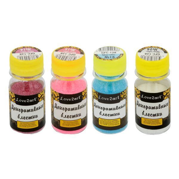Блестки декоративные в баночках ассорти 0.2 мм, 4 уп. по 20 г, №03, Love2art Набор ассорти GFC-128