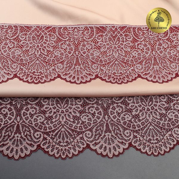 Кружево эластичное (стрейч) 110 мм, 40992PP цв.бордо+св.розовый, 3 метра, Kruzhevo