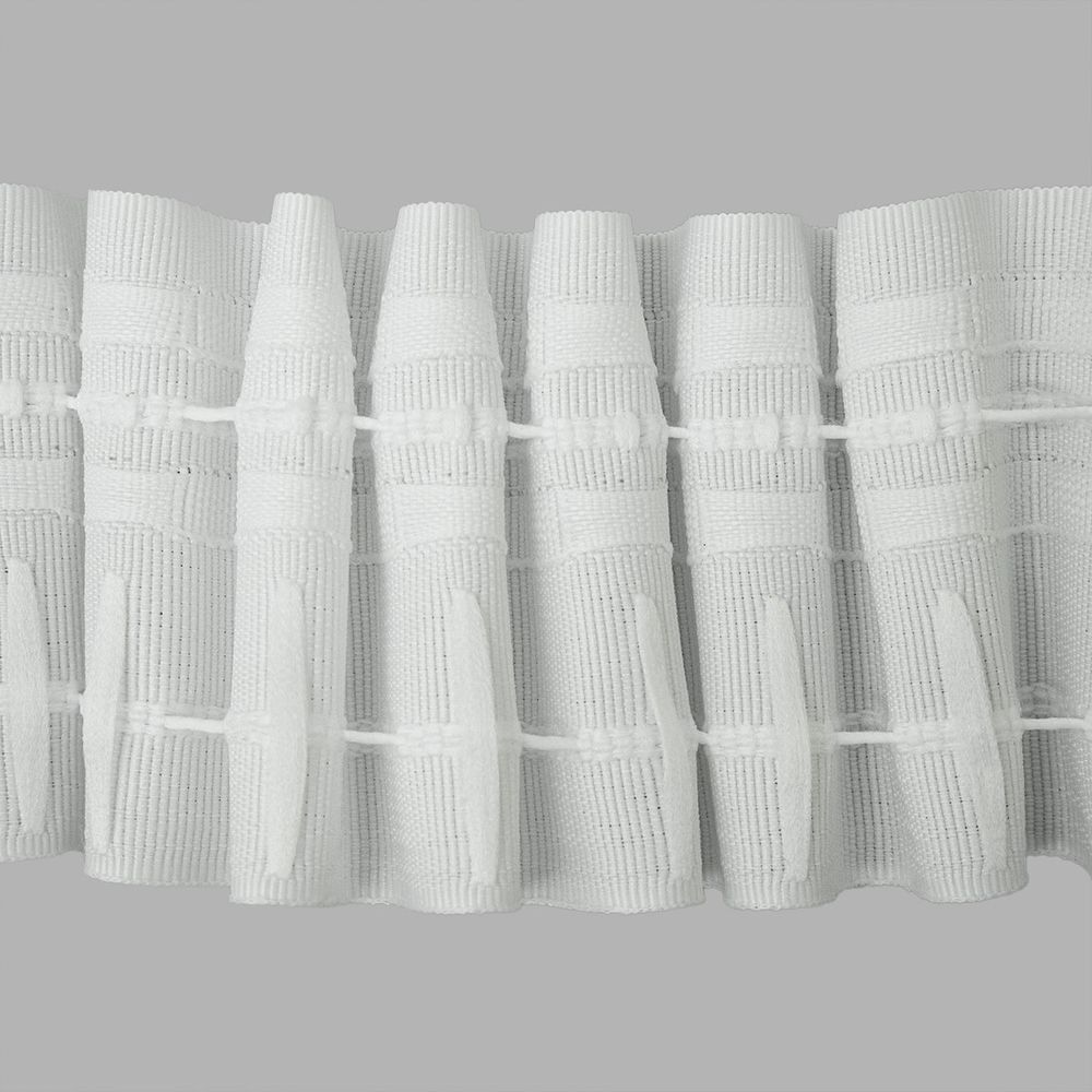 Лента (тесьма) шторная: сборка параллельная (1:2.5) 60 мм / 50 метров, (2 ряда петель, 2 шнура), белый, C701