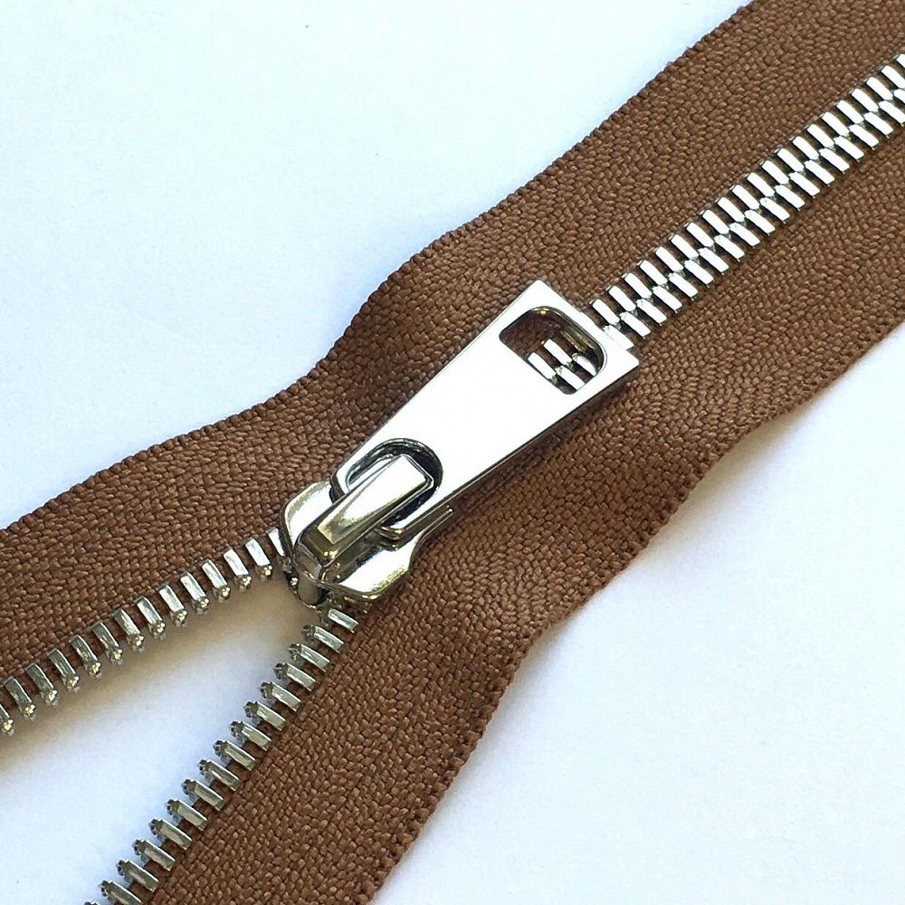 Молния металл Т5 (5 мм) 1 зам., н/раз., 18 см, СТ никель, D033 коричневый, MaxZipper Premium, 1 шт /TOS/