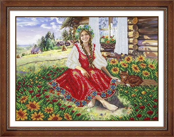 Набор для вышивания бисером Паутинка Б-1514, Крестьяночка, 40х30 см