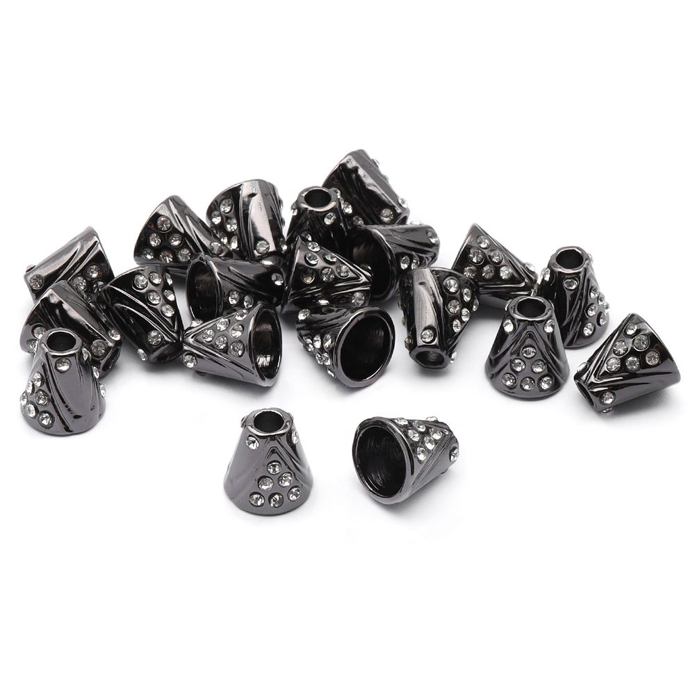 Наконечник для шнура металл колокол со стразами ⌀3,5/8 мм, 11х11 мм (чер.никель), 20 шт