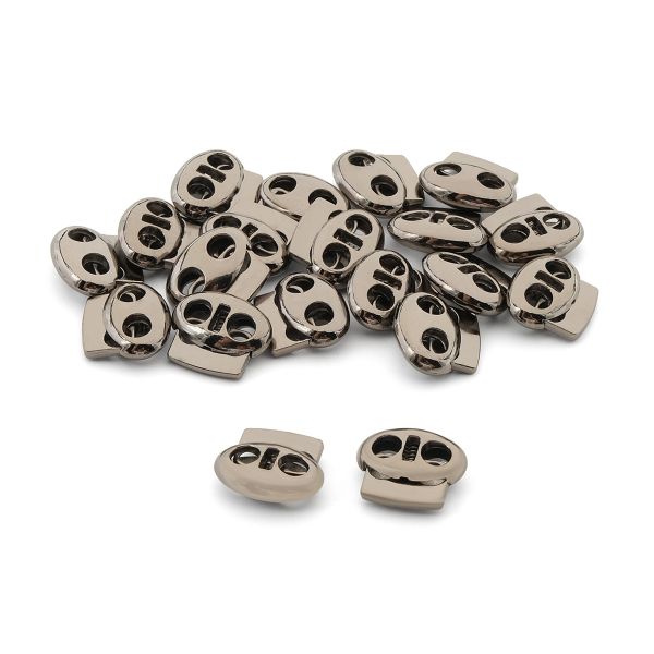 Фиксатор (зажим) для шнура металл плоский 2 отв. 17х15.5 мм, ⌀4,5 мм, металл (чер.никель), 20 шт