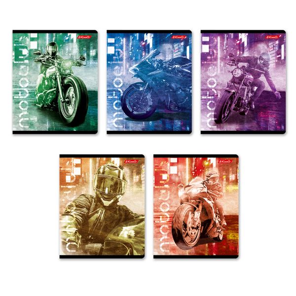 Тетрадь ученическая общая, глянцевая ламинация, A5+ 48 л. на скобе 65 г/м², белизна 100%, 10 шт, клетка в термоусадочной пленке, 000734 Мотогонщик, Светоч 48ТЕТк-004