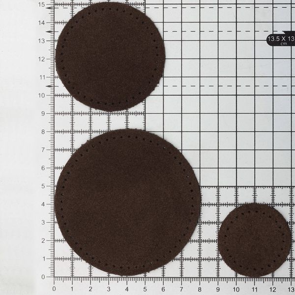 Набор заплаток пришивных из замши, круг ⌀4см, 6см и 8см, с перфорацией, 3 шт, 100% кожа (21 темно-коричневый), 59401