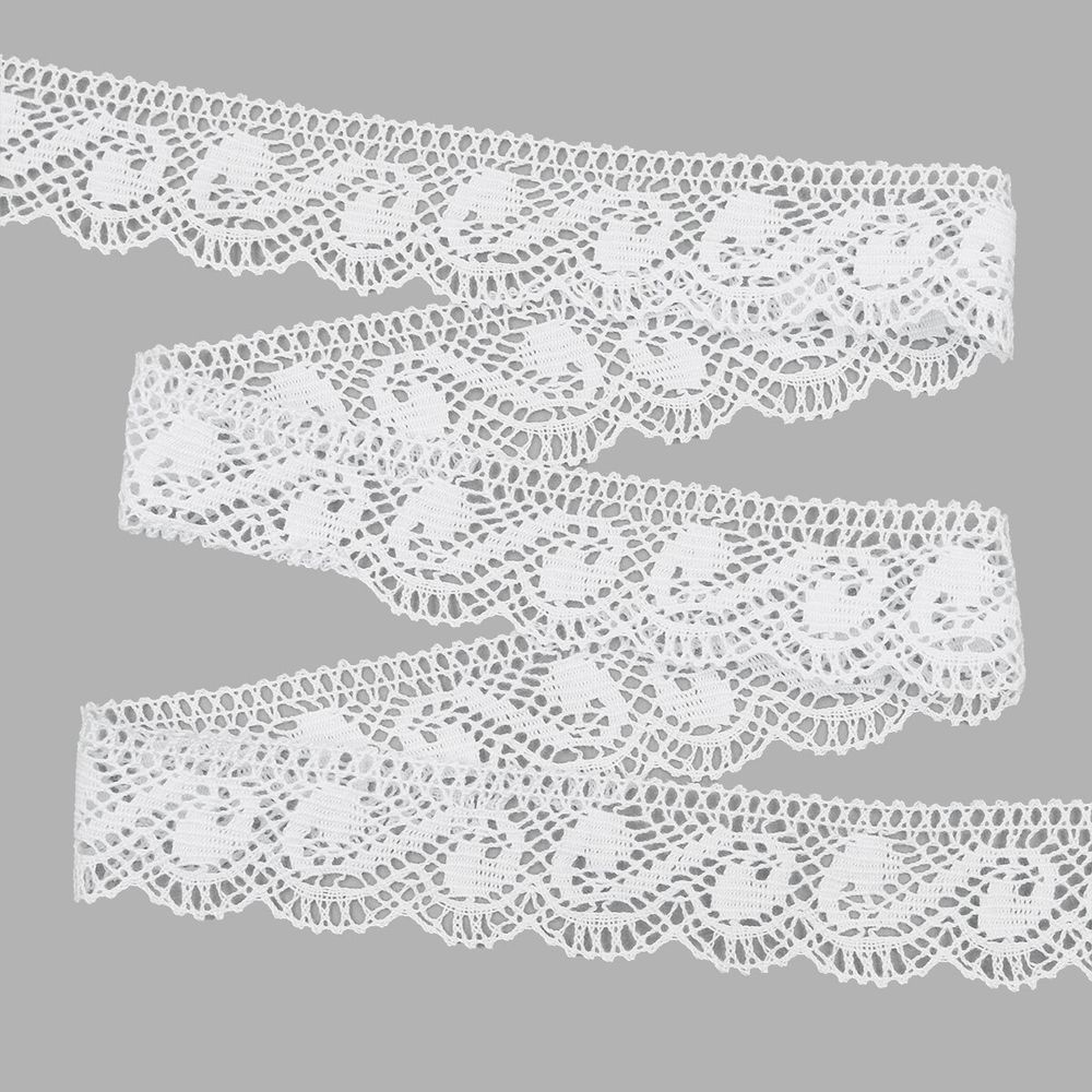 Кружево вязаное (тесьма) 35 мм / 25 м, бел, одностороннее, 485224