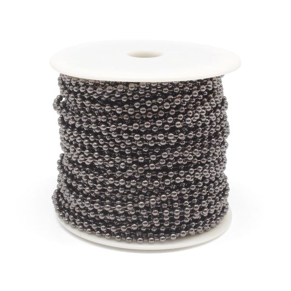 Цепочка шариковая, металл 3,2 мм / 45,72 м, черное серебро